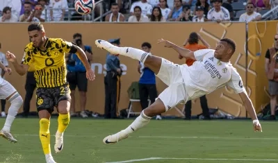 Kylian Mbappé, con esta tijera, marcó el tercer gol del Real Madrid.