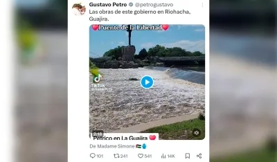 El trino del presidente Petro de las supuestas obras de su gobierno en La Guajira. 
