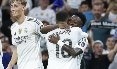 Vinicius celebrando su gol en el Santiago Bernabéu.
