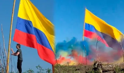 Daniel Quintero colocando la bandera de Colombia en isla peruana. 