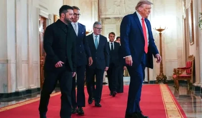 Donald Trump en el encuentro con mandatarios europeos.