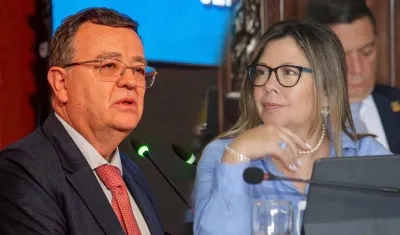 El presidente de la JEP, Alejandro Ramelli, y la Fiscal General de la Nación, Luis Adriana Camargo.