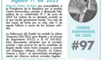 Miguel Uribe Turbay falleció este 11 de agosto en Bogotá. 