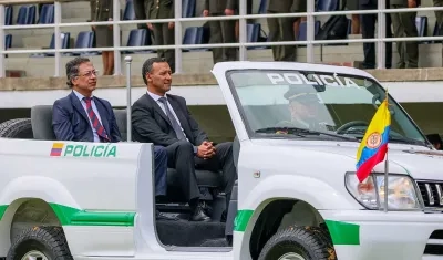 El Presidente Gustavo Petro durante la ceremonia de ascenso de la Policía este martes. 