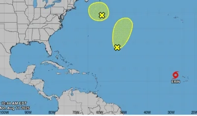 Lugar donde se encuentra actualmente la tormenta Erin en el Océano Atlántico. 