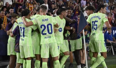 Celebración de los jugadores del Barcelona.