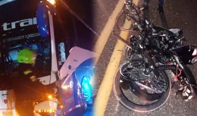 Moto chocó contra un bus.