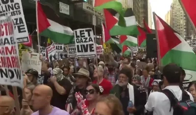 Protestas en contra de Benjamín Netanyahu en Nueva York.