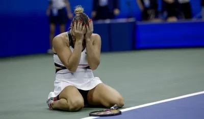 La emoción de Aryna Sabalenka tras ganar el punto que le dio el título del US Open.