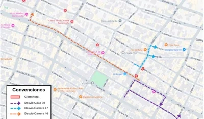 Mapa del cierre vial en Barranquilla.