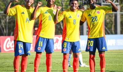 Jordan Barrera, Jhon Rentería, Royner Benítez y Joel Canchimbo, jugadores de la Selección Colombia  sub–20. 