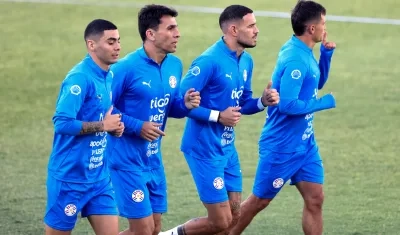 Miguel Almirón, Junior Alonso, Antonio Sanabria y Andrés Cubas, integrantes de la selección paraguaya. 