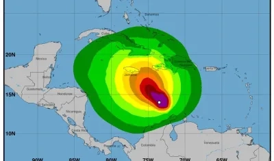 Área de influencia de la tormenta tropical Melissa en el Mar Caribe. 
