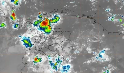 Imagen satelital del clima esta lunes en Colombia. 