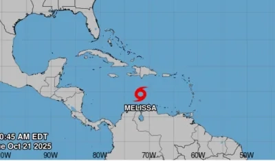 Lugar donde se encuentra en este momento el centro de la tormenta tropical Melissa. 