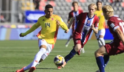 El barranquillero Jordan Barrera durante en partido contra Noruega.