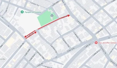 De doble a un único sentido de circulación vial sur – norte en calle 84 entre carreras 75C y 76.