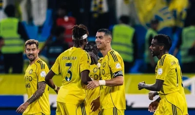 Cristiano Ronaldo celenbra tras marcar el segundo gol del Al Nassr ante el Hazem. 