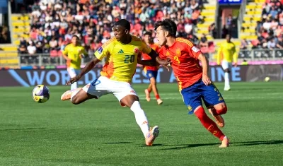 El juniorista Joel Canchimbo durante el partido de cuartos de final contra España. 