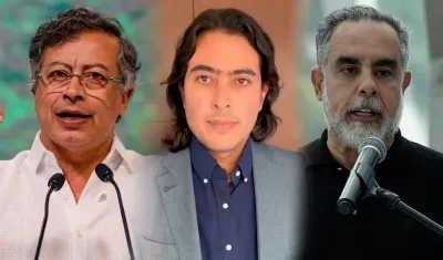 Presidente Gustavo Petro, su hijo Nicolás Petro y el ministro del Interior Armando Benedetti. 