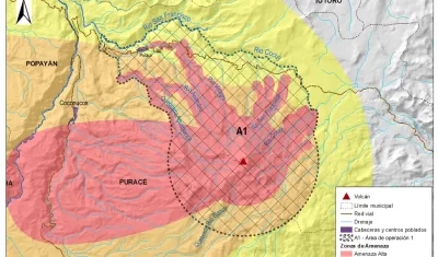 Zona que podría afectar el volcán Puracé.