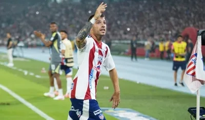 Steven 'Titi' Rodríguez festeja el gol con el cual le dio la victoria a Junior sobre Nacional. 