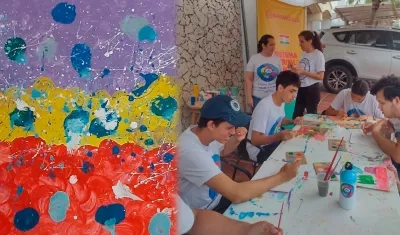 Niños de la fundación. La pintura es de Alisson Torregrosa.