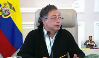 El Presidente Gustavo Petro durante el Consejo de Ministros esta noche. 