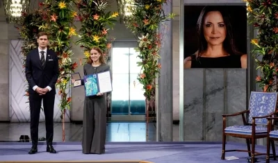 Ana Corina Sosa, hija de María Corina Machado, tras recibir el Premio Nobel de la Paz.