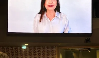 María Corina Machado en intervención virtual en el World Forum for Democracy 2025