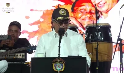 El Presidente Gustavo Petro durante su discurso este sábado en Ciénaga. 