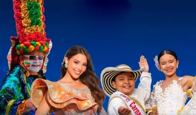 Adolfo Maury, Rey Momo; Michelle Char, Reina del Carnaval, y Reyes Infantiles, Joshua Ortiz y Sharon Acosta. 