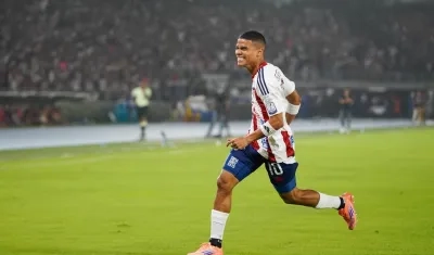 José Enamorado celebra su primer gol con Junior en la final contra Tolima. 
