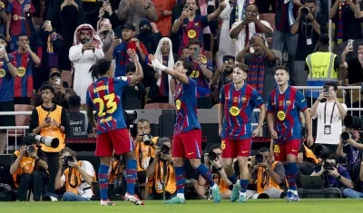 Jugadores del Barcelona celebrando uno de los goles.