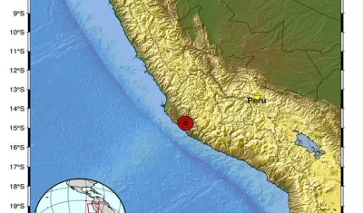Epicentro del temblor en Perú. 