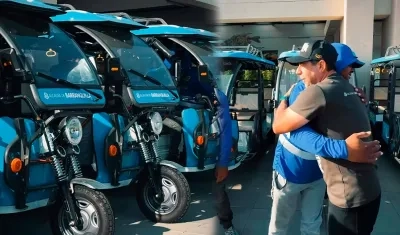 Alcalde Char durante la entrega de los vehículos eléctricos a los mototaxistas. 