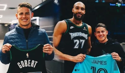 James Rodríguez intercambió camisetas con Rudy Gobert, estrella de los Timberwolves de Minnesota.