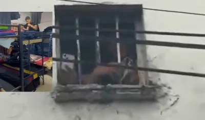 Los auxiliares del Inpec y las dos personas que grababan el desfile.