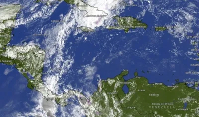 Imagen satelital sobre el avance del frente frío al Mar Caribe. 