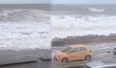 Fuerte oleaje en Cartagena este lunes. 