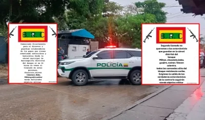 Dos panfletos circulan en la que se hace mención que los presuntos responsables de lanzar la granada serían 'Los Costeños'. 