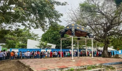La larga fila para votar.
