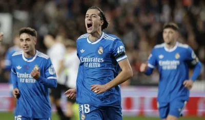 Álvaro Carreras, autor del primer gol del Real Madrid ante el Valencia.