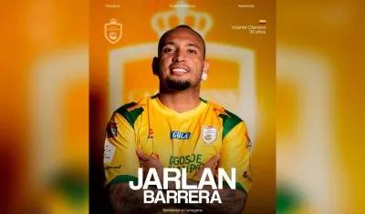 Jarlan Barrera firmó contrato por un año con Real Cartagena. 