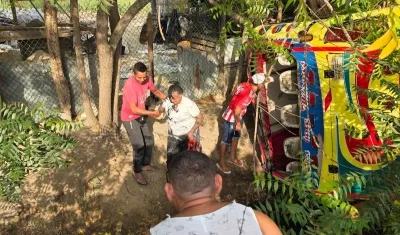 El bus quedó volcado a un lado de la vía. 