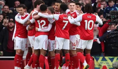 La celebración de los jugadores del Arsenal.