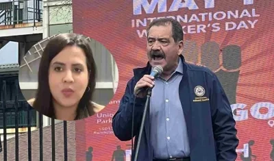 La periodista Estefany Rodríguez y el congresista estadounidense 'Chuy' García.