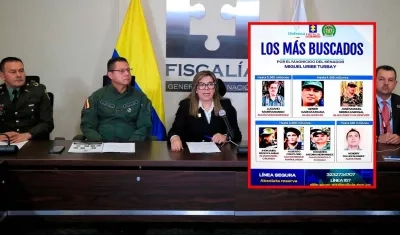 Rueda de prensa de Fiscalía y el cartel de la 'Segunda Marquetalia'.