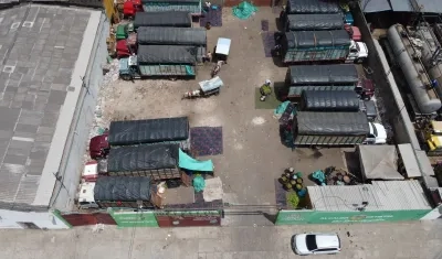 El pequeño parqueadero que tienen los mayoristas de guineo para distribuirlo y venderlo. 