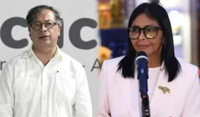 Presidente de Colombia, Gustavo Petro, y Delcy Rodríguez, mandataria encargada de Venezuela. 